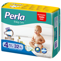 Lot de deux couches jetables PERLA pour bébé avec surface sèche en tissu non tissé, absorption, protection anti-fuites, motif imprimé, certifiées ISO/GMP