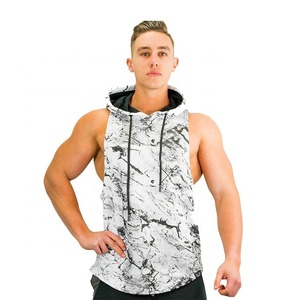 Débardeur à capuche pour homme en coton/polyester avec logo personnalisé imprimé, pour la salle de sport, l'entraînement et les exercices, respirant, séchage rapide, écologique, pas cher - Product Image 1