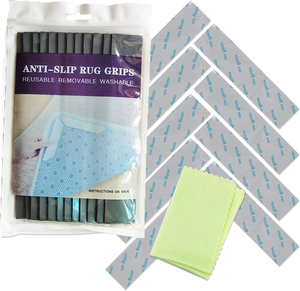 Fabricant authentique : Patins antidérapants lavables pour tapis, bandes adhésives réutilisables pour coins de tapis, pour tapis de sol antidérapants, avec chiffon de nettoyage - Product Image 1