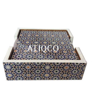 Meilleure vente Boîte de dessous de verre émaillée en MDF américain fabriqué à la main Ensemble de dessous de verre en bois unique Décoration de table standard indienne classique - Product Image 6