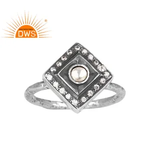 CZ And Crystal Quartz Gemstone Set Oxidized Silver Traditional 925 Sterling Silver Ring For Women Tribal Silver Jewelry Supplier