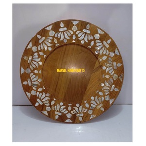 Luxury Handmade Mother of Pearl Inlay Wooden Serving Tray| Round Decorative Platter for Dining <b>Table</b> Home Decor Kitchenware Tray - Product Image 1
