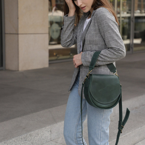 Green Leather studded Crossbody Bag, Oversized Bag with Studs, Slouchy Leather Bag with Pockets, Oversized Shoulder Bag, Made in - Product Image 1
