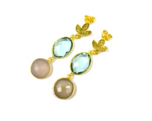 Blue Topaz Gray Chalcedony Gemstone Jewelry Stud Gold Plated Fashion Handmade Birthstone Boho <b>Earring</b> - Product Image 4