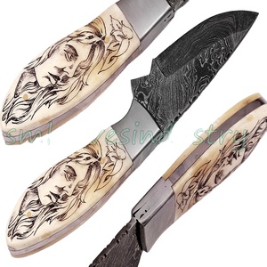 Belle Chasse Damas Fait Couteau avec Poignée En Os De Chameau De Scrimshaw (Smk1506) - Product Image 3