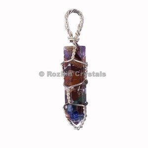 <b>Orgonite</b> Chakra Pencil Wrap Agate Pendants-Gemstone Carved Engraved Art Collectible - Product Image 1