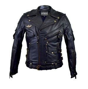 Veste de motard en cuir de mouton à fermeture éclair, unisexe avec motar et Logo personnalisés fabriqué au Pakistan, couleur noire - Product Image 1