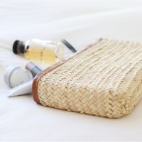 Pochette Cosmétique Zippée Vintage en Feuilles de Palmier Tressées Beige Style Paléo Chic Rayée – Luxe Durable pour Femmes et Filles – Vente en Gros