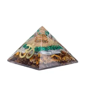 Om Orgone-Pirámide de cristal de ojo de tigre para orgón, generador de energía, pirámide de orgonita para curación de cristal, cristal de Chakra