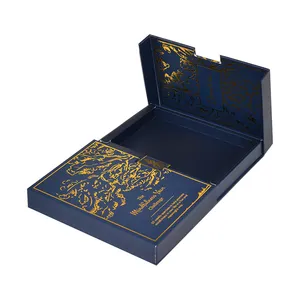 Caixa de presente com estampa de ímã, luxo, azul marinho, 2 porta dupla, aberta, caixa de presente, com estampa de logotipo personalizada, caixa de embalar roupas