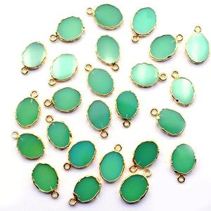 Chrysoprase Color Chalcedony 16 to 18 MM With Bail Oval Shape 18K Gold Plated Brass Pendant for Jewelry Making - Product Image 1