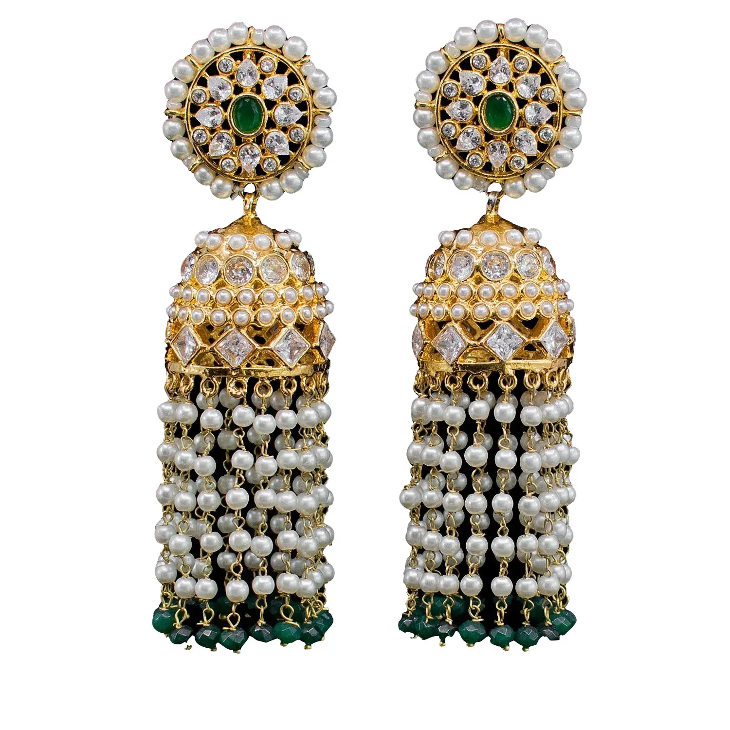 22K gold plated long beaded jhumkas earrings with fresh water pearls long beaded pearls piroi Pakistani style for girls