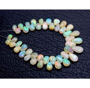 Cuentas de ópalo etíope natural hechas a mano, forma de pera plana lisa, hebras blancas de 6 pulgadas para uso en joyería, Material de piedra - Product Image 4