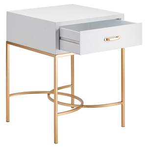 Modern <b>White</b> Wooden <b>Side</b> <b>Table</b> Bedroom Night Stand Gold Metal Legs Storage Organizer Rack Decorative Feature Bed <b>Side</b> <b>Table</b> - Product Image 2
