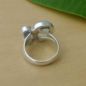 92.5เงินสเตอร์ลิงธรรมชาติสายรุ้งมูนสโตนและ Tanzanite แฟนซีรูปร่างพลอยล่าสุดออกแบบที่เรียบง่ายแหวน - Product Image 5