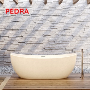 Baignoire en terrazzo ronde en pierre autoportante Baignoire d'intérieur en composite avec accessoire d'égouttage - Product Image 4