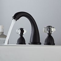 Robinet de lavabo STOCCO de luxe, design français, finition dorée, à 3 trous, montage sur plan, avec cartouche en céramique et poignées en cristal