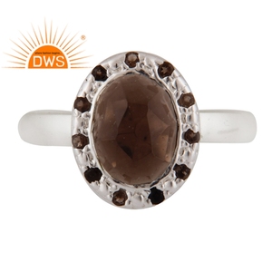 Anillo de plata fina hecho a mano para niñas, joyería de piedras preciosas de cuarzo ahumado - Product Image 1