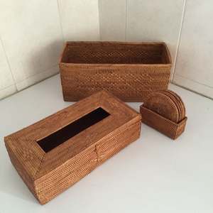Rectangle marron vintage durable tissé rotin tissus couverture boîte boîte à mouchoirs support pour chambres - Product Image 6