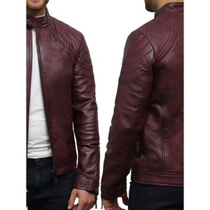 Veste d'hiver pour hommes,, en cuir de mouton véritable, bourgogne, coupe ajustée, Design à la mode - Product Image 5