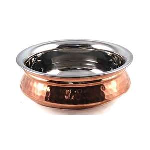 king International Copper Best Handy Biryani Handy Copper Steel Indian Serving Bowl Copper Stainless Steel Hammered Kadhai <b>Set</b> - Product Image 1