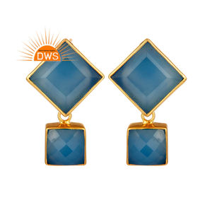 Dernier modèle de boucles d'oreilles carrées en calcédoine bleue naturelle pour femme Bijoux pour femme Cadeau pour elle - Product Image 1