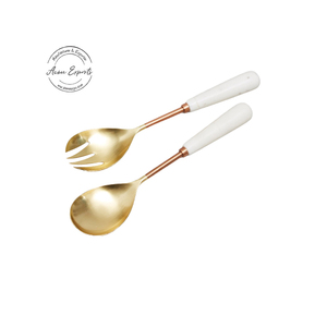 Juego de Servidores de Ensalada con Acabado Dorado de Lujo, Asas Blancas, Ecológico, Apto para Lavavajillas, Utensilios para Ensalada para Comer, Regalos, Presentación de Mesa - Product Image 1