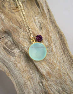 Pendentif en pierre précieuse de calcédoine et druse, fait en argent sterling 925, bijoux plaqués en or - Product Image 2