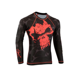 Men's Full Sleeve Rash Guard <b>Black</b> Red Skull Print <b>Compression</b> <b>Shirt</b> Quick Dry MMA BJJ Top - Product Image 1