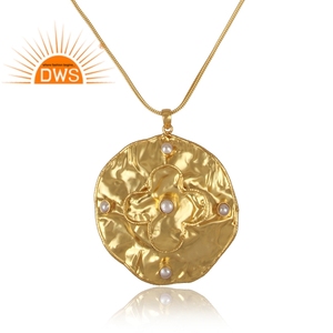 Collier pendentif en argent sterling plaqué or, design tendance, best-seller, avec perles et pierres précieuses, vente en gros - Product Image 2