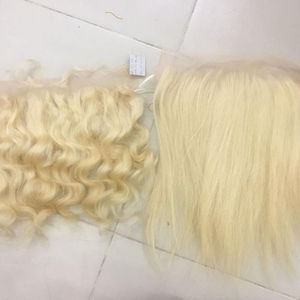 Extensions de Cheveux Vierges Remy Cambodgiens de Haute Qualité, Blond Transparent 613, Ondulés Effet Eau, avec Frontal et Bundles - Product Image 1