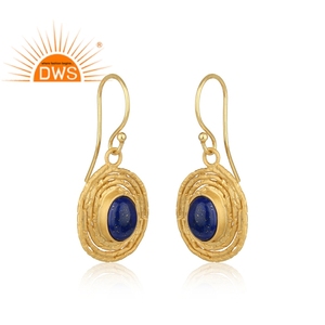 Litthing — boucles d'oreilles Lapis-Lazuli, bijou en pierre précieuse, forme ovale, plaqué or, argent 925 - Product Image 2
