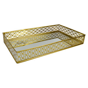 Rectangle Trinket <b>Tray</b> With Glass Mirror With Trendy Gold Plated Finishing for Home Decorative Design Makeup <b>Tray</b> - Product Image 4
