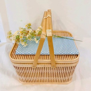 Panier de pique-nique en bambou et osier, tissé à la main, écologique, avec poignée, couleur naturelle, pour les activités en plein air - Product Image 4