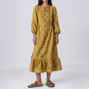 Personalizable Vintage bordado mujer vestido de noche borla cinturón mangas completas transpirable largo directo de fábrica Natural bajo precio - Product Image 1