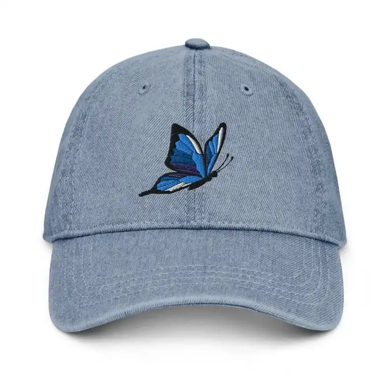 Sombrero vaquero estético con Logo bordado, gorra de béisbol de algodón acrílico, muestra gratis, Y2K, mariposa azul, envío rápido