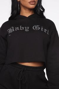 Sudadera con capucha de manga larga recortada de tela de rizo francés personalizada para mujer, Top corto de invierno con logotipo de diamantes de imitación, estilo para niñas - Product Image 2
