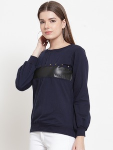 Solide Noir Couleur Avant PU Cuir Patch Conception Nouveaux Styles Excellente Qualité Haute Demande Femmes Sweat Pour La Vente En Gros bon - Product Image 2