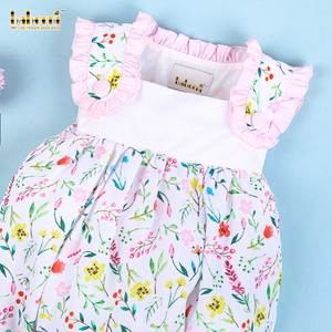 Conjunto de burbujas para niñas con estampado de flores silvestres 100% algodón orgánico OEM ODM bordado hecho a mano personalizado Cierre de botón a presión - Product Image 2