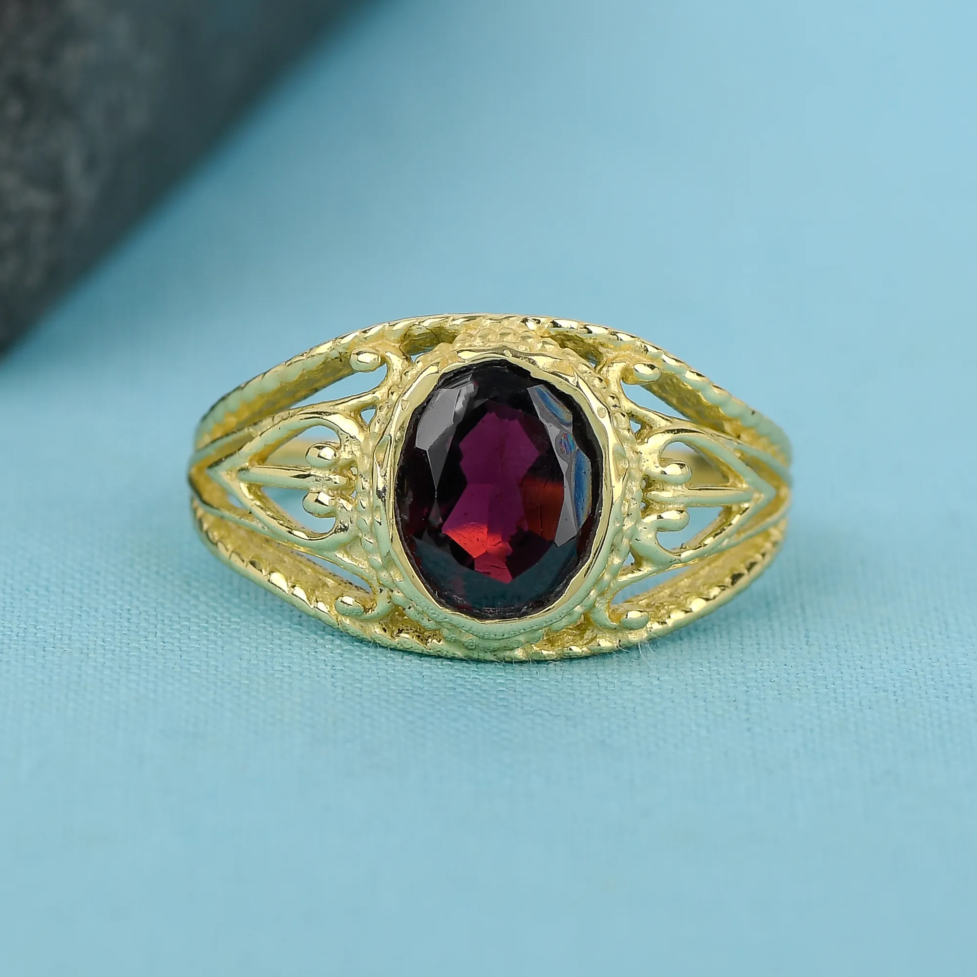Gold Micron red garnet gemstone ring 925 sterling silver ring jewelry wholesaler