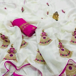 Sari de Viscosa con Bordado, Prenda Étnica para Mujer, Estilo Indio, Ideal para Fiestas, Precio Bajo, Última Moda en Diseño - Product Image 3