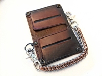Mini portefeuille long à chaîne en cuir de vachette premium, logo personnalisé en relief, portefeuille compact à chaîne, portefeuille vintage bicolore