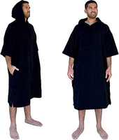 Ponco Pantai Wanita untuk Berselancar dengan Lengan dan Hoodie, Ponco Pengganti Baju Selam Pantai, Jubah Pengering Berkerudung dari Katun