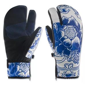 Mitaines de ski imperméables à imprimé floral bleu, gants de snowboard thermiques unisexes pour l'hiver - Product Image 1
