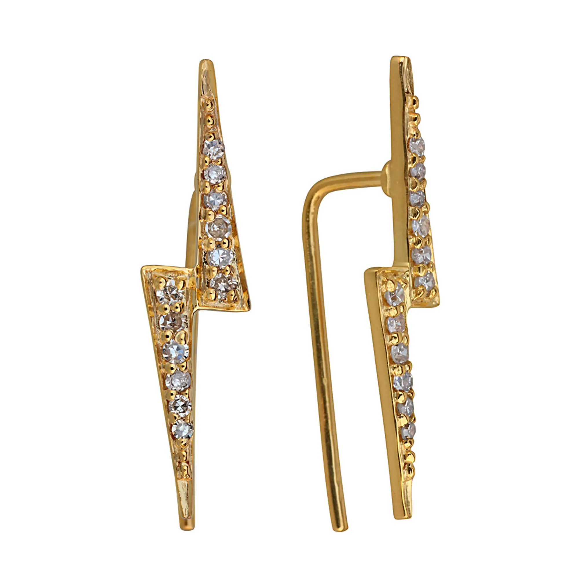 Desain Unik Thunderbolt Emas Kancing Anting Alami Pave Berlian 18K Kuning Kuat Emas Grosir Perhiasan Bagus untuk Hadiah