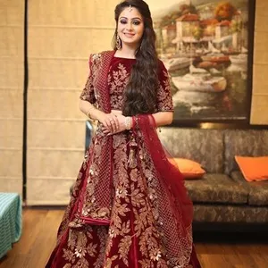 Designer Velvet red lehenga women for wedding and special occasion online shopping wedding dress