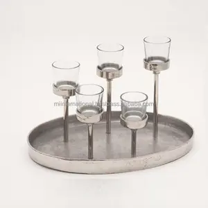 Fabriek Hot Selling Luxe Metaal En Glas 5 Cup Kandelaar Metalen Kandelaar Glanzende Kaarshouder Voor Bruiloften