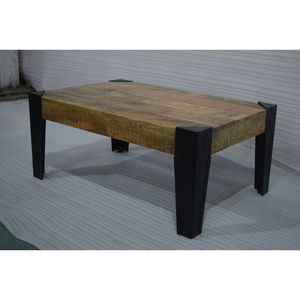 Mesa de centro de madera maciza de estilo industrial vintage, rueda de hierro de madera de pino antigua reciclada para sala de estar, oficina, cafetería, recepción de Hotel - Product Image 6