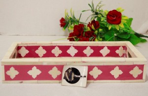 Plateau de service rectangulaire en incrustation d'os de haute qualité avec conception de feuille de résine rose pour la maison, l'hôtel ou le restaurant - Product Image 2
