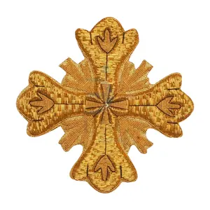 OEM Wholesale Ecclesiastical & Church Embroidery Unique Hand Embroidered Church Cross Customized Technics 3D Patch for Vestments